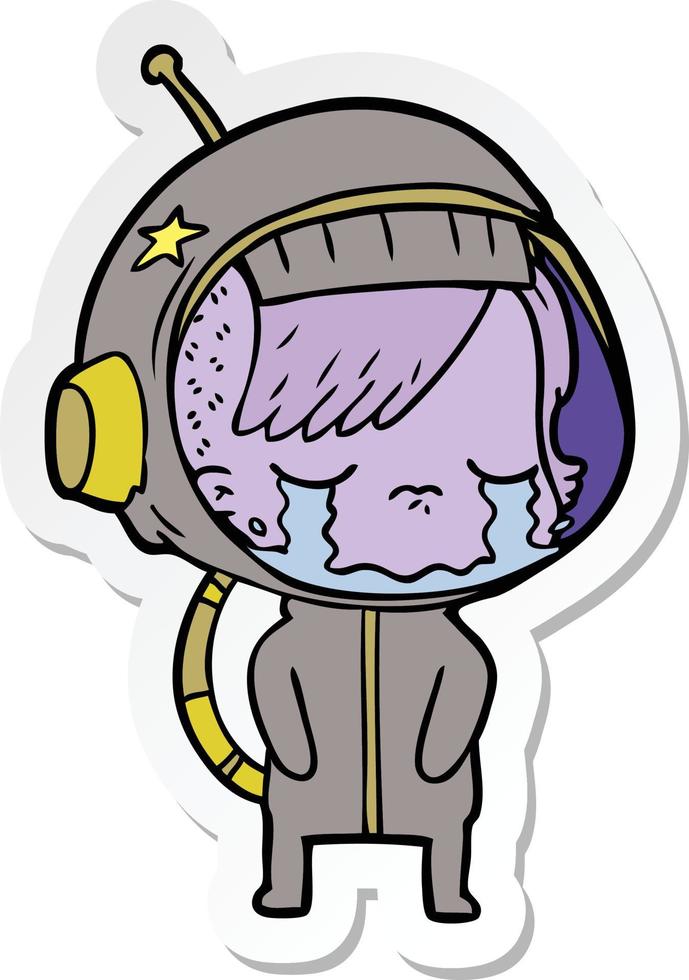 sticker of a cartoon crying astronaut girl vector