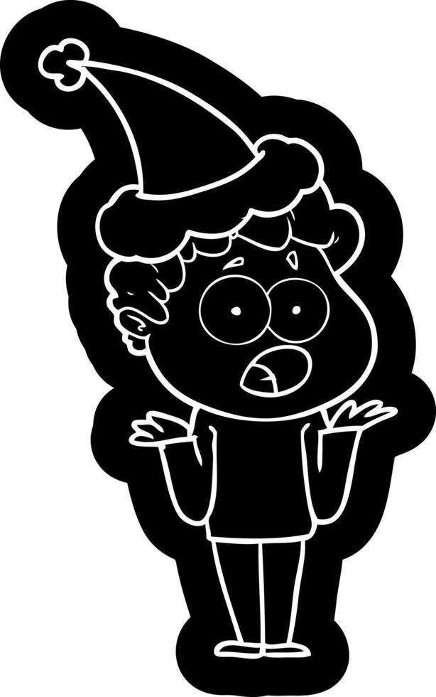 cartoon icon of a man gasping in surprise wearing santa hat vector