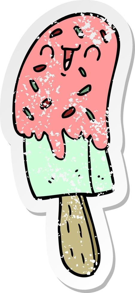 distressed sticker of a cartoon ice lolly vector