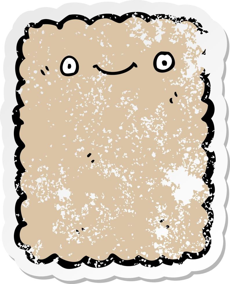 distressed sticker of a cartoon biscuit vector