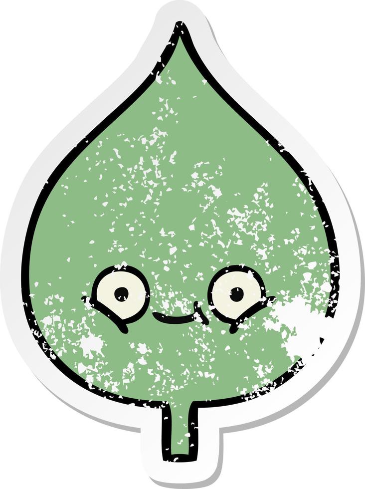 distressed sticker of a cute cartoon expressional leaf vector
