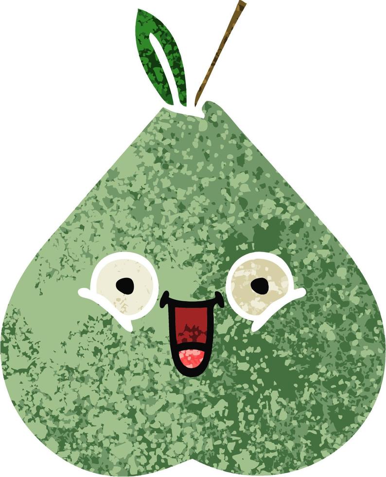 retro illustration style cartoon green pear vector