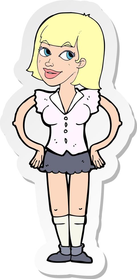 sticker of a cartoon woman with hands on hips vector