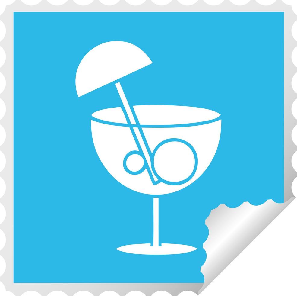 square peeling sticker cartoon fancy cocktail vector