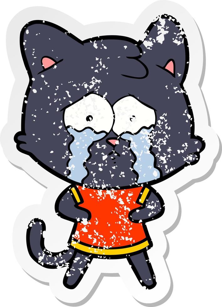 distressed sticker of a cartoon crying cat vector