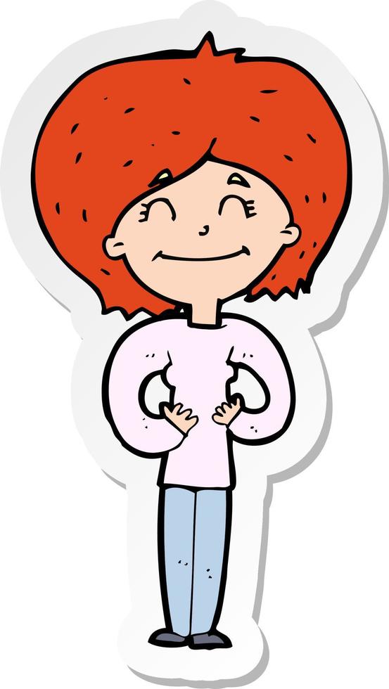 sticker of a cartoon happy woman vector