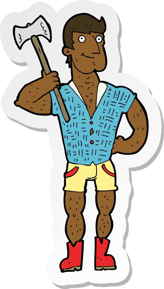 sticker of a cartoon lumberjack vector