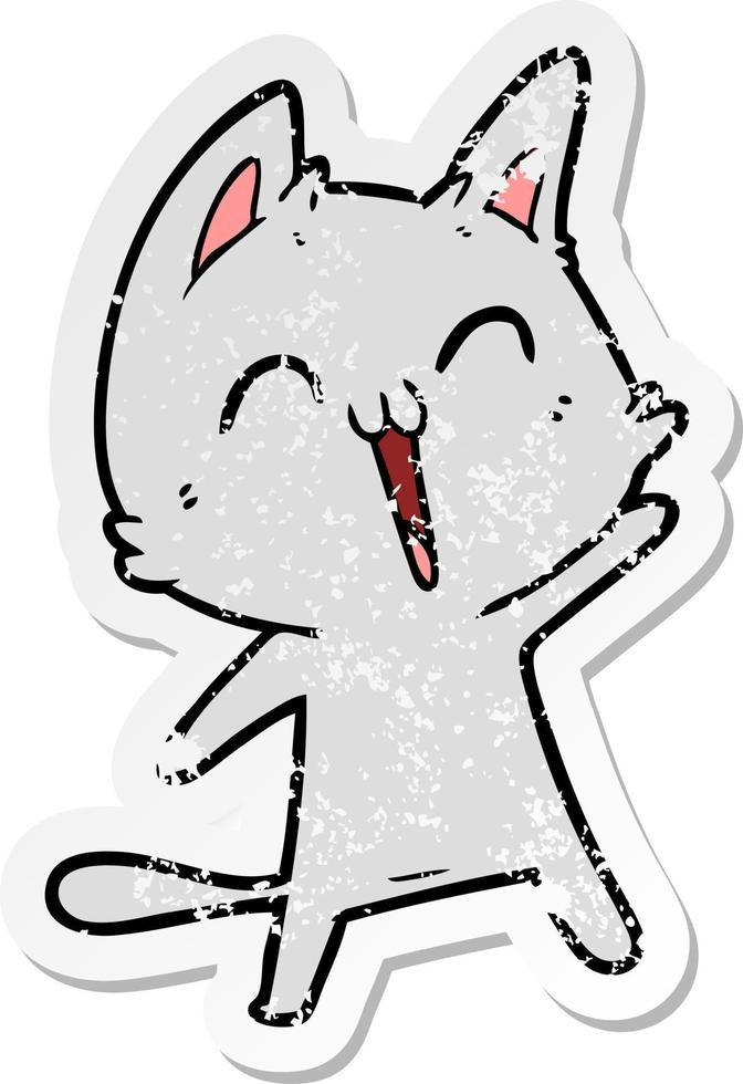 distressed sticker of a happy cartoon cat vector