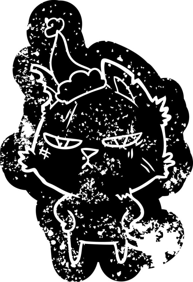 icono angustiado de dibujos animados duros de un gato con sombrero de santa vector