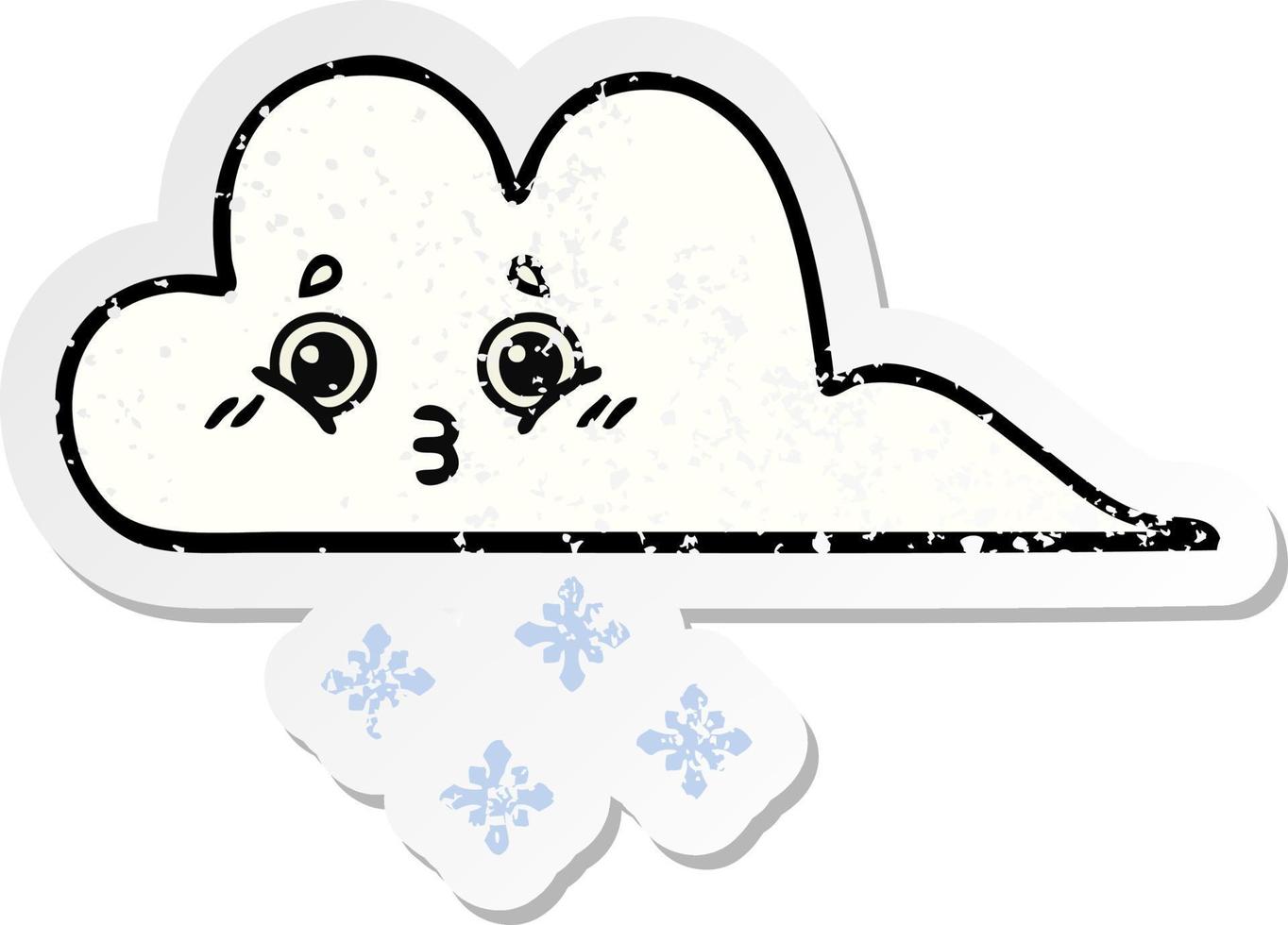 distressed sticker of a cute cartoon snow cloud vector