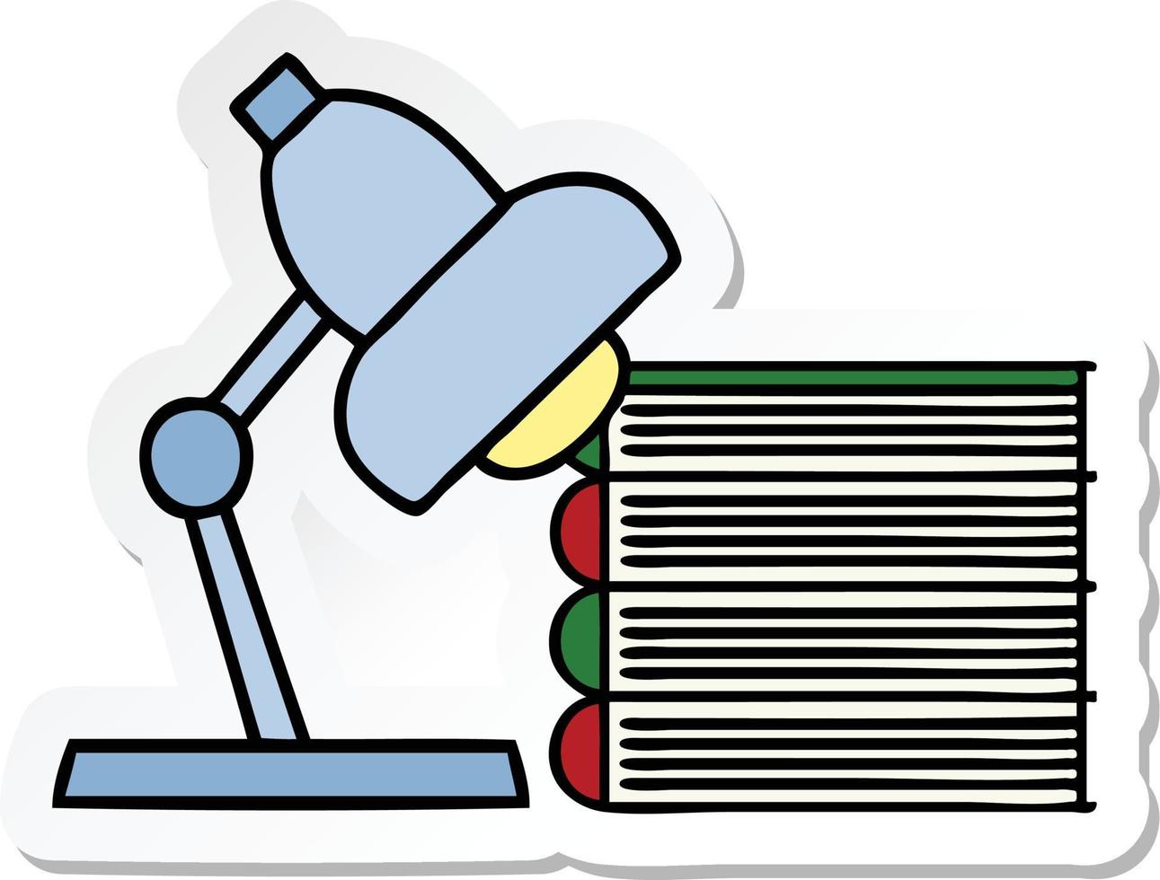 sticker of a cute cartoon study books and lamp vector