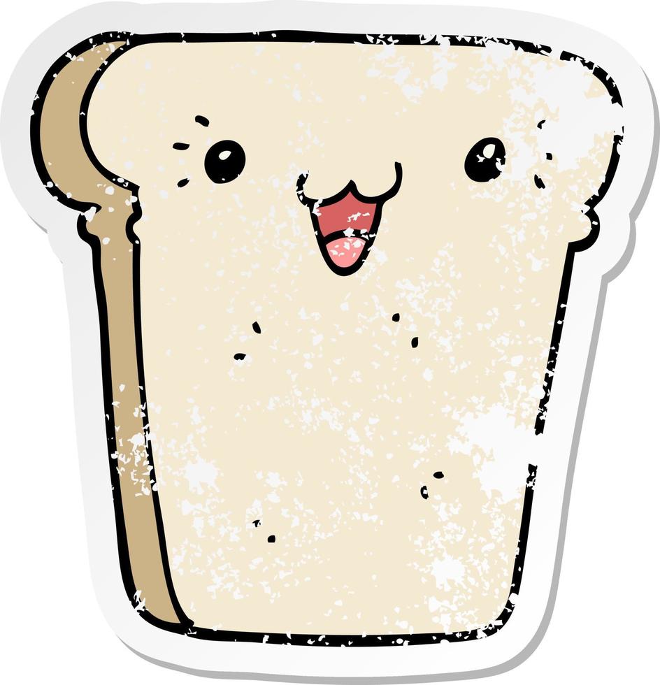 distressed sticker of a cartoon slice of bread vector