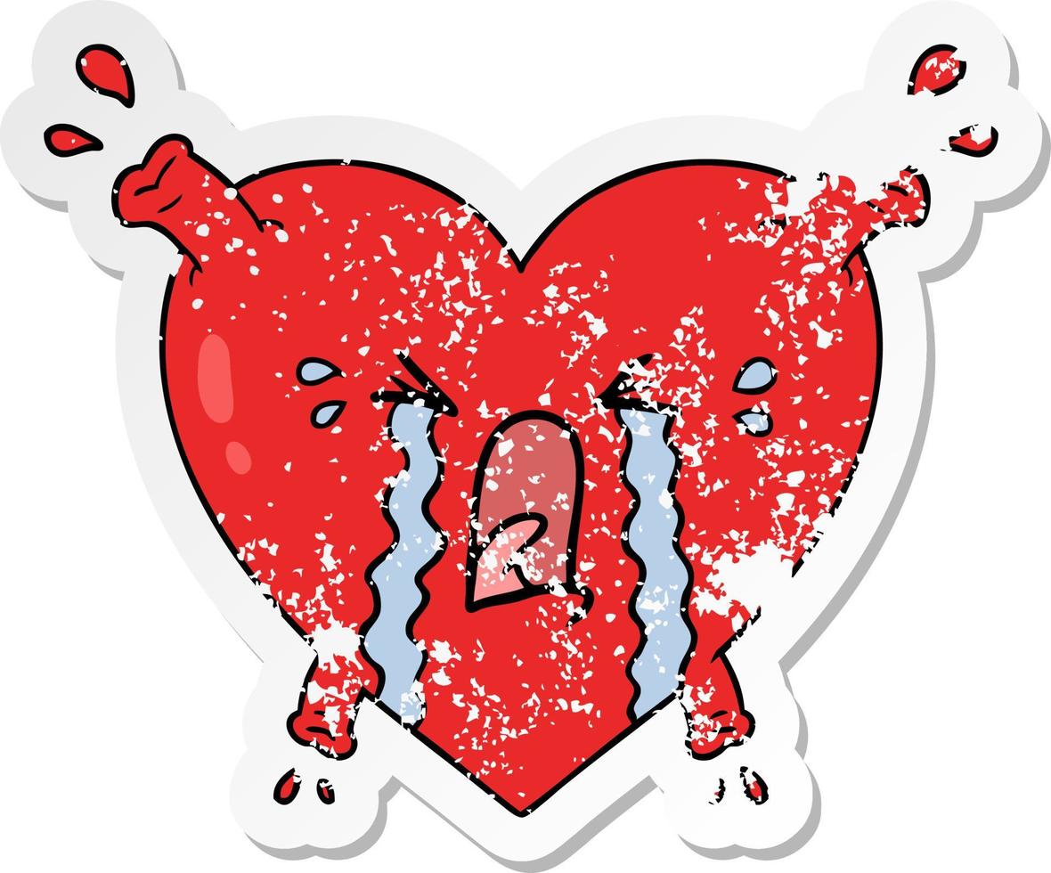 distressed sticker of a cartoon heart vector