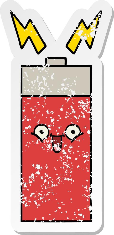 distressed sticker of a cute cartoon battery vector