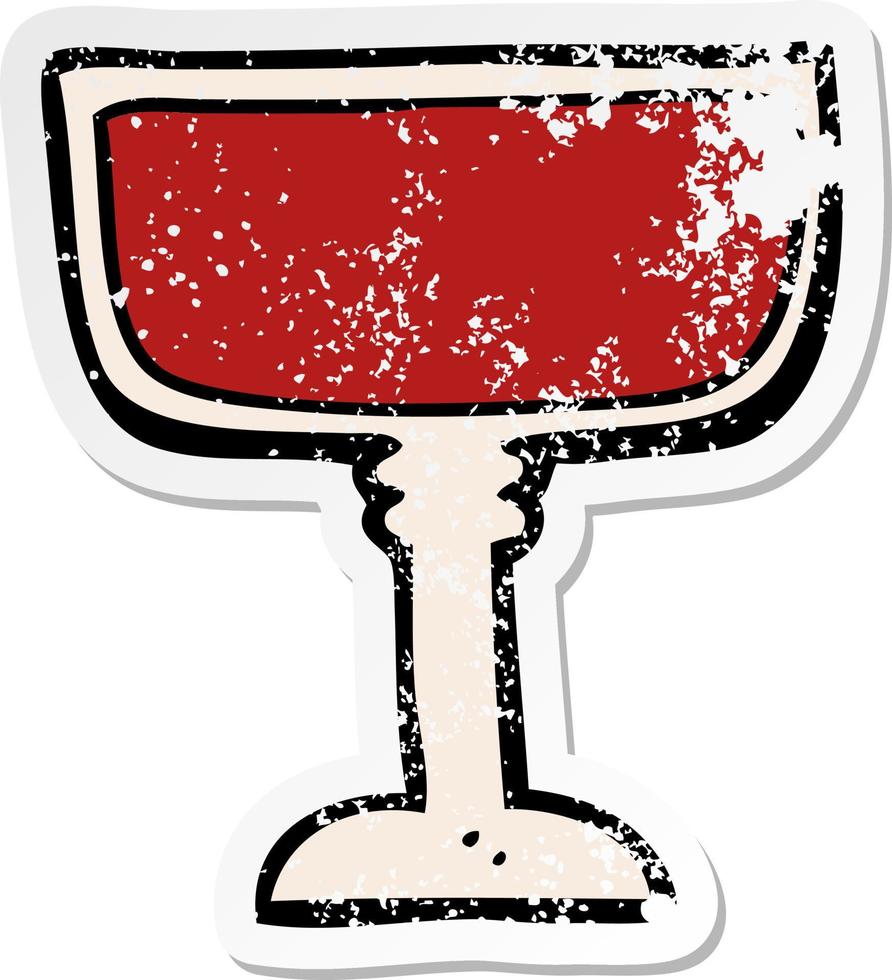 distressed sticker of a cartoon wine glass vector