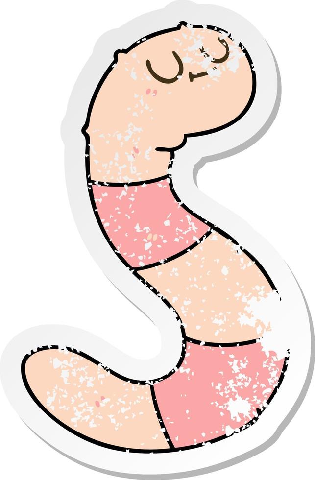 distressed sticker of a quirky hand drawn cartoon worm vector
