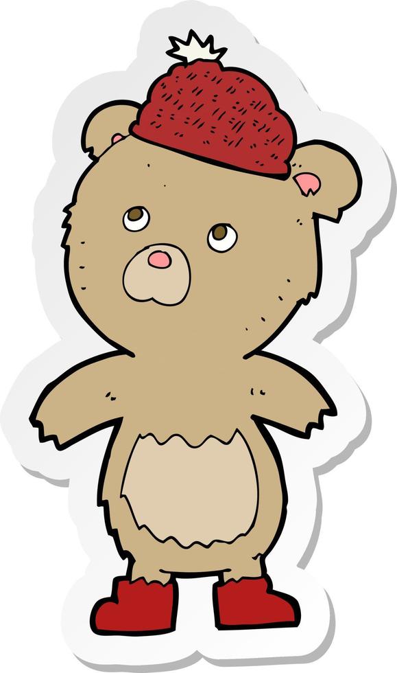 sticker of a cartoon bear in hat vector