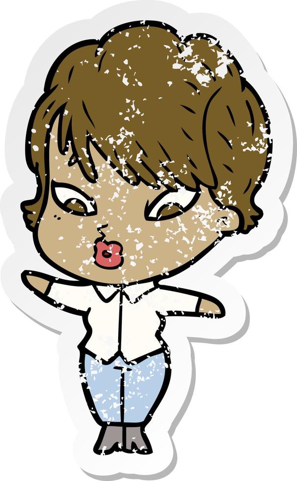 distressed sticker of a cartoon woman vector