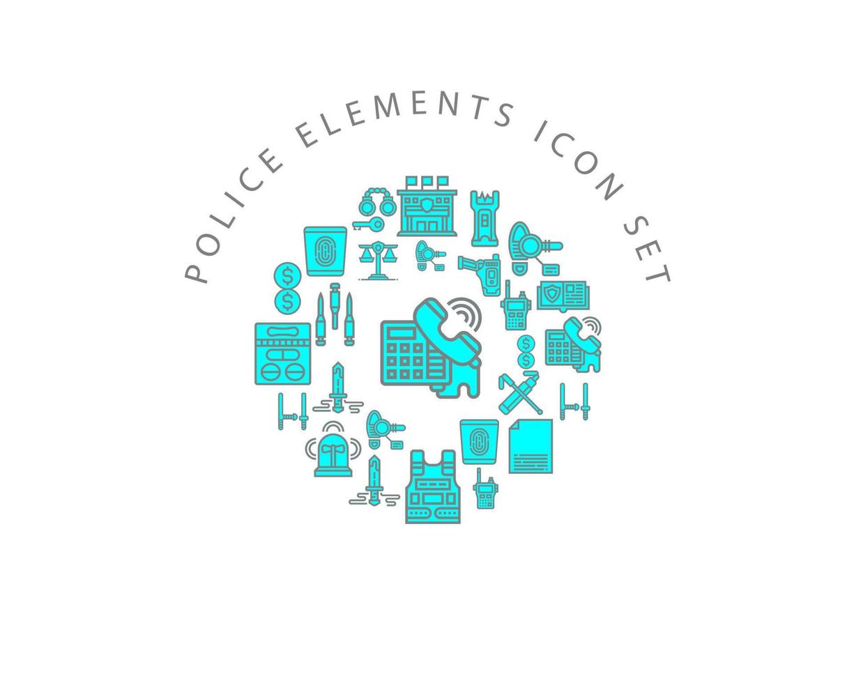 Police Elements icon set design on white background. vector