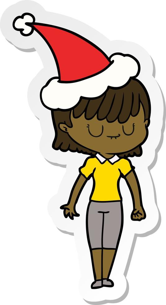 sticker cartoon of a woman wearing santa hat vector