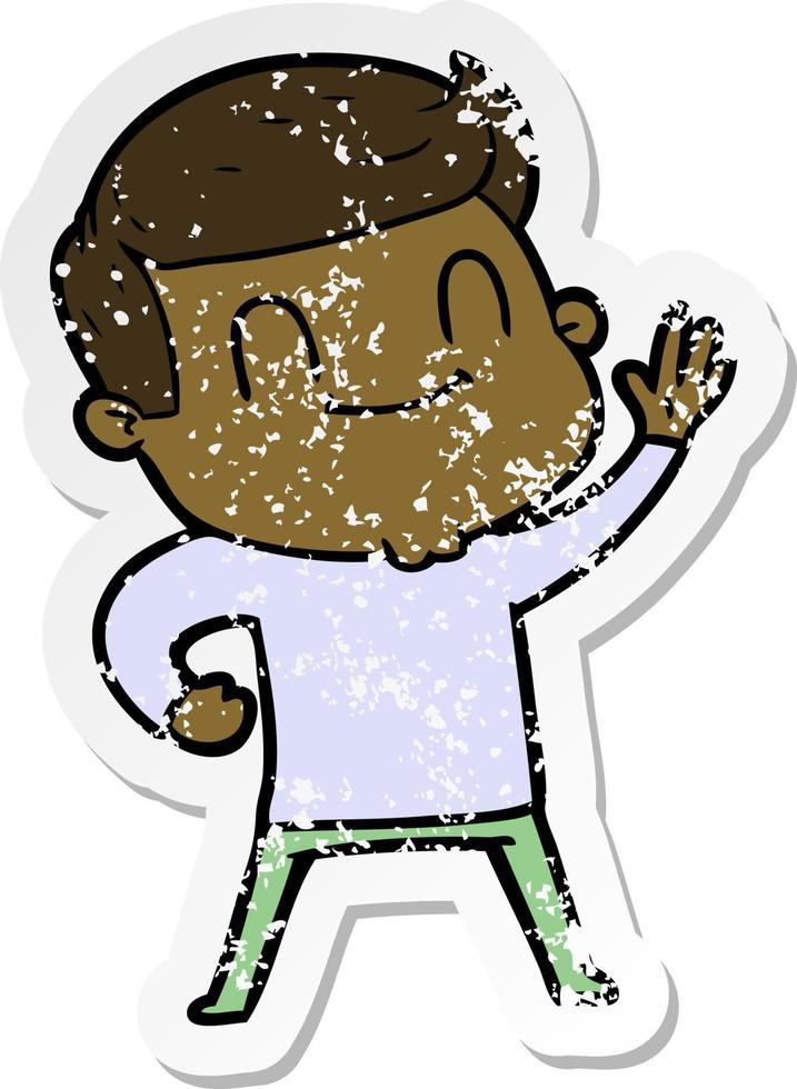 distressed sticker of a cartoon friendly man vector