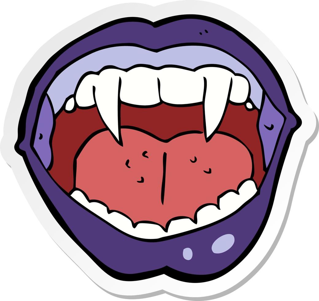 pegatina de una boca de vampiro de dibujos animados vector