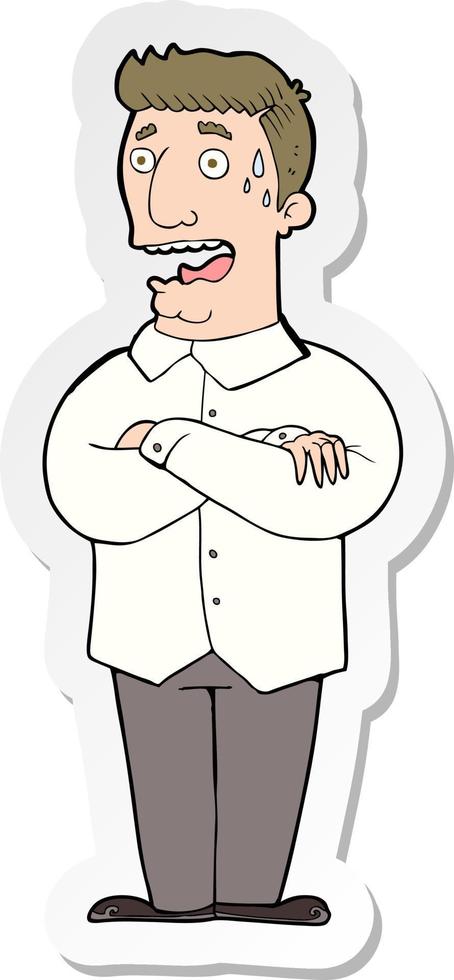 sticker of a cartoon nervous man sweating vector