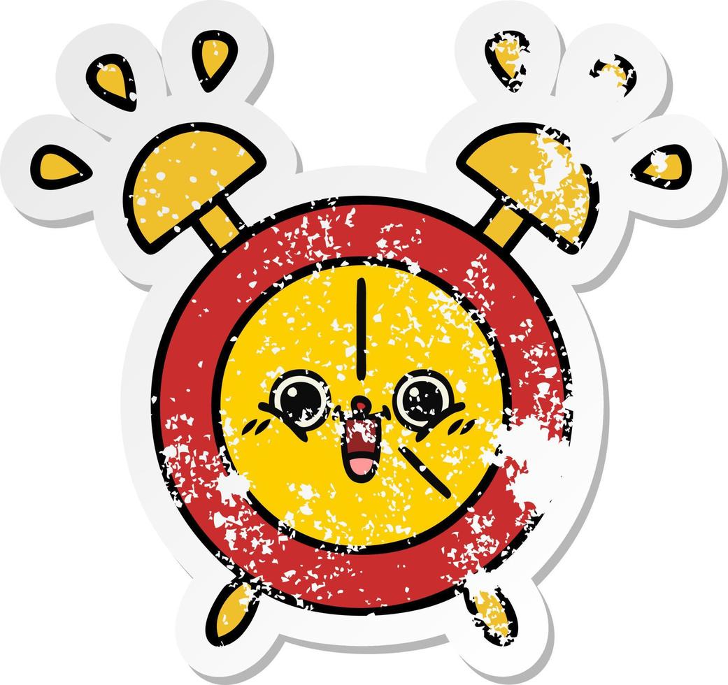 distressed sticker of a cute cartoon alarm clock vector