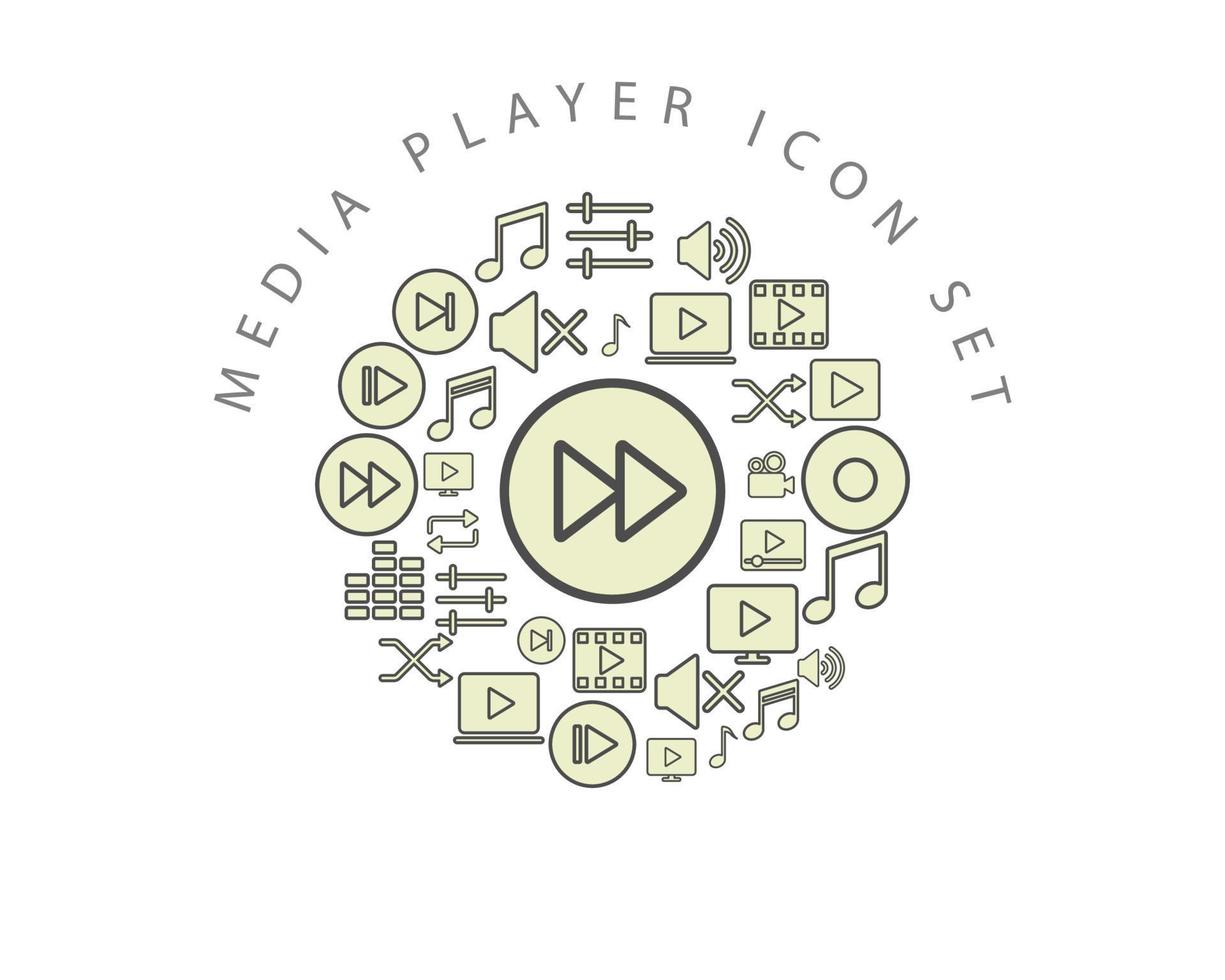 Media player icon set design on white background. vector