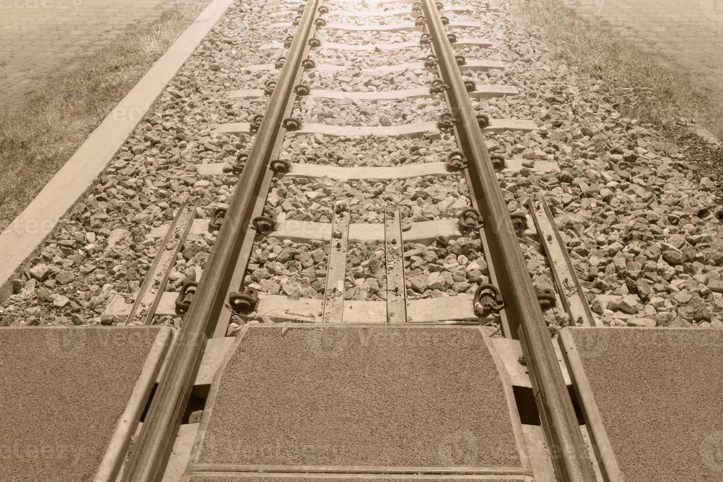 railway or railroad tracks in Thailand,sepia tone photo