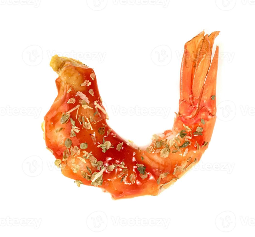 roasted peeled prawn with oregano and tomato sauce isolated on white background ,grilled shrimp photo