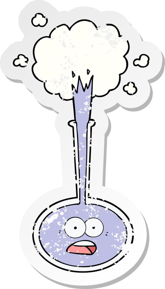 distressed sticker of a cartoon science accident vector
