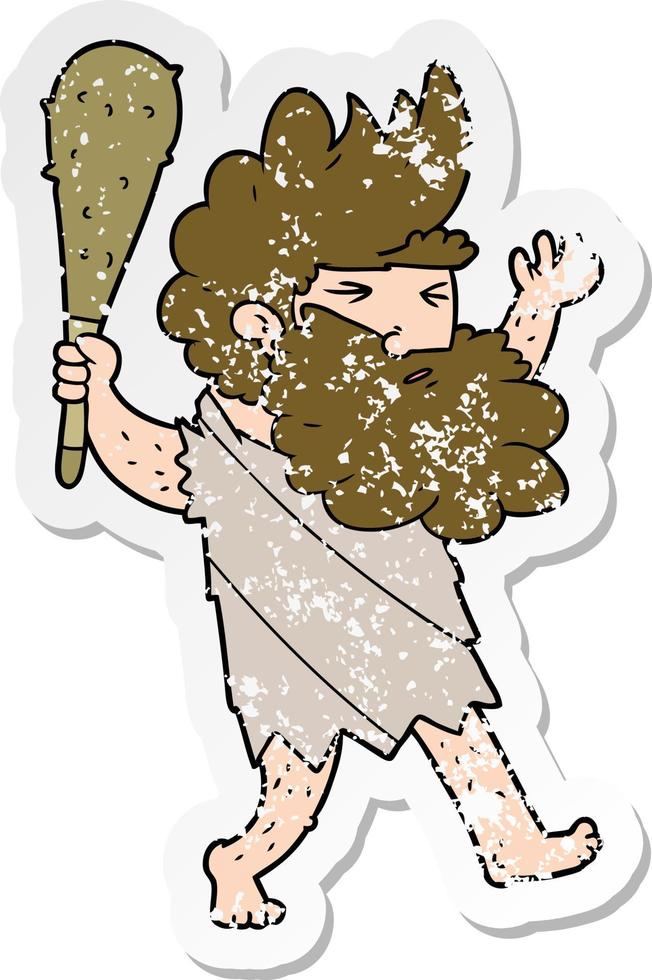 distressed sticker of a cartoon cave man vector