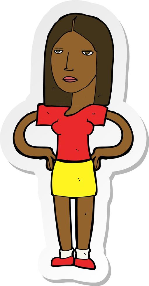 sticker of a cartoon woman with hands on hips vector