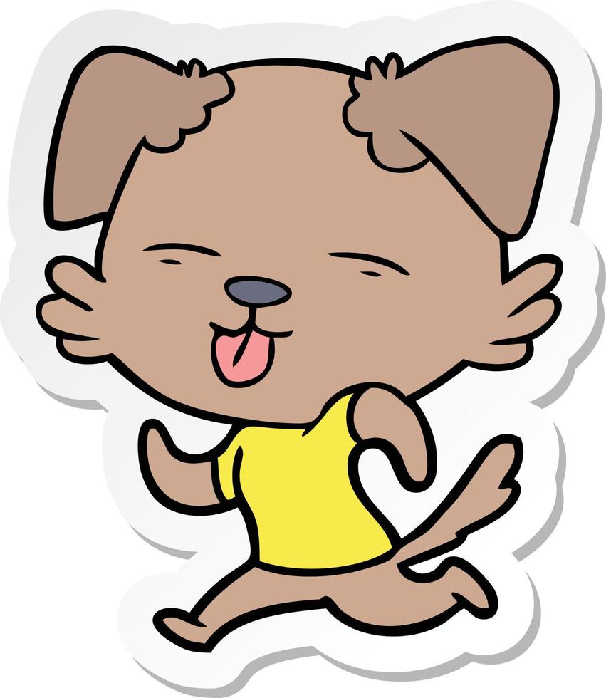 sticker of a cartoon running dog sticking out tongue vector
