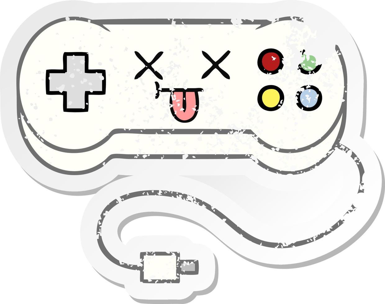 distressed sticker of a cute cartoon game controller vector