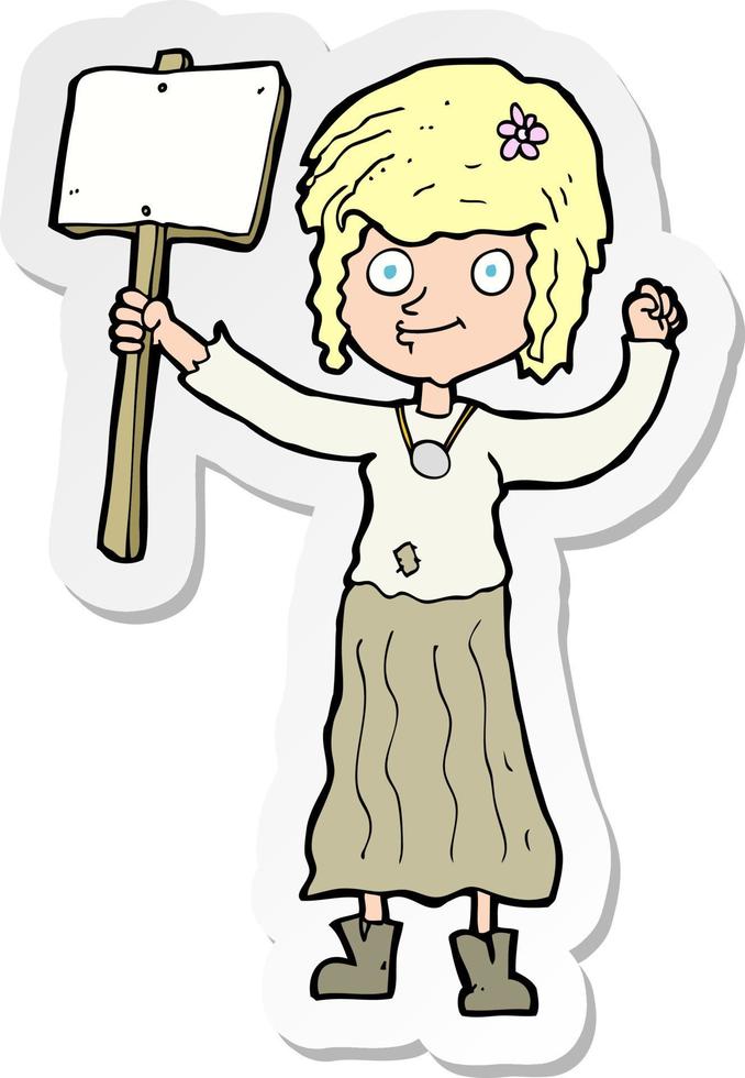 sticker of a cartoon hippie girl with protest sign 10741074 Vector Art at  Vecteezy