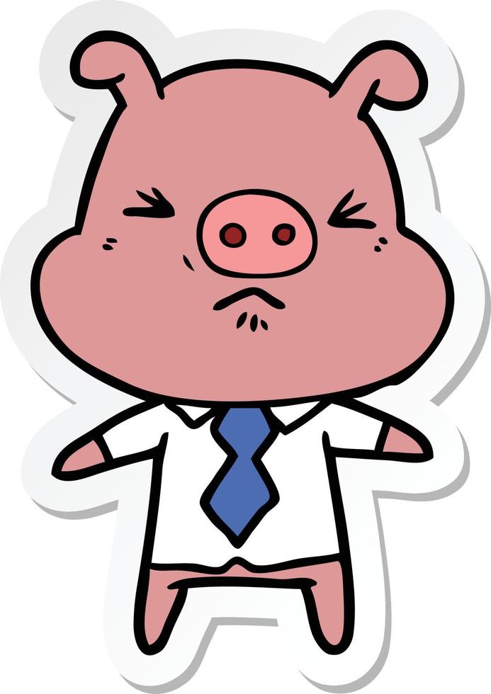 sticker of a cartoon angry pig in shirt and tie vector