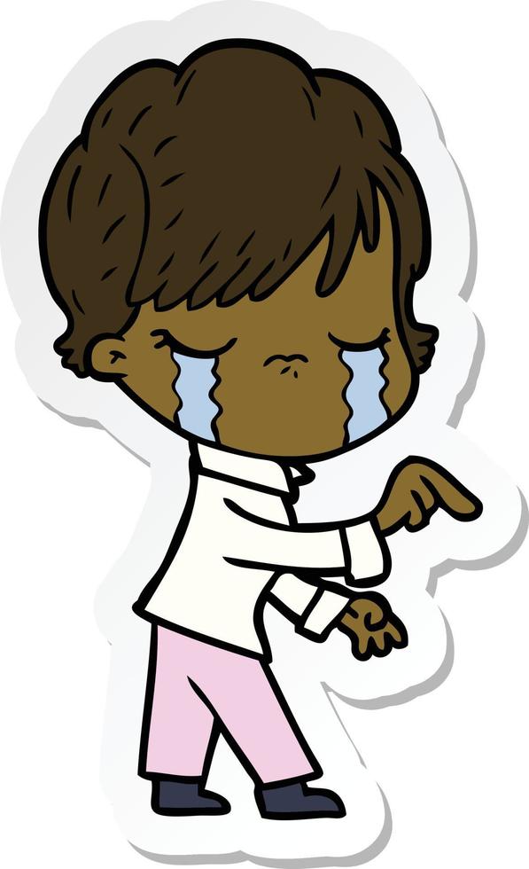 sticker of a cartoon woman crying vector