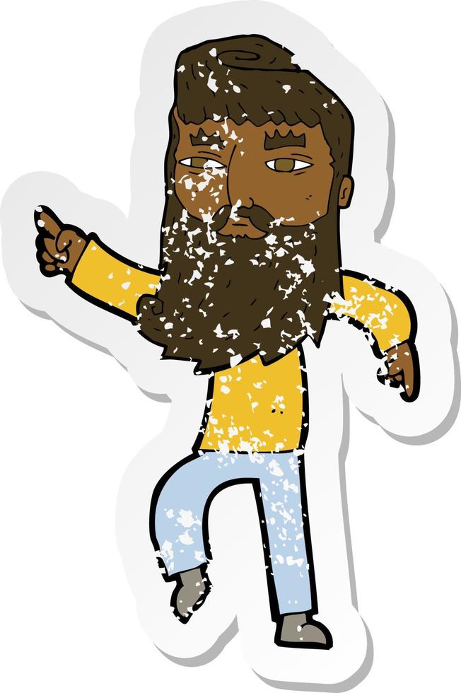 retro distressed sticker of a cartoon bearded man pointing the way vector