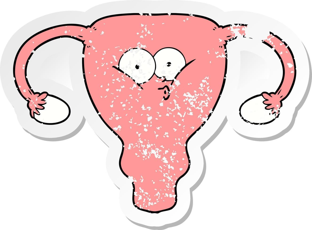 distressed sticker of a cartoon uterus vector