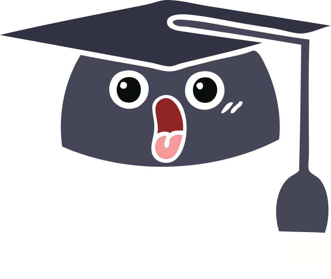 flat color retro cartoon graduation hat vector