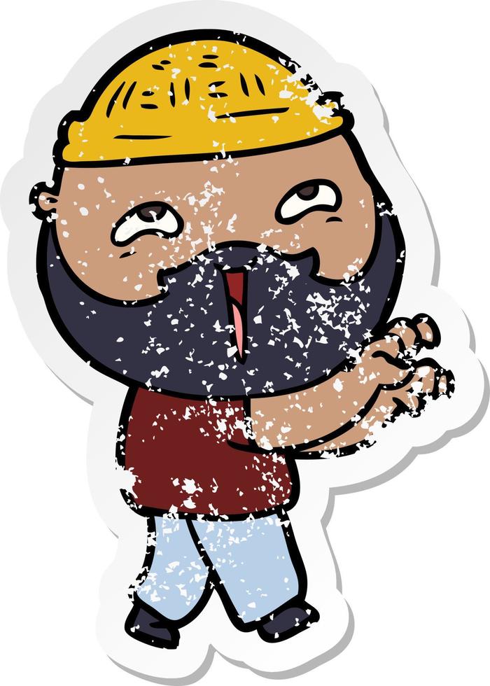 distressed sticker of a cartoon happy bearded man vector