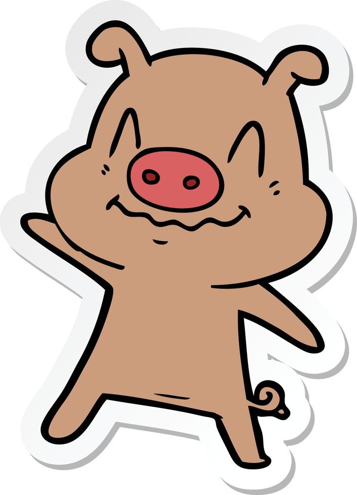 sticker of a nervous cartoon pig vector