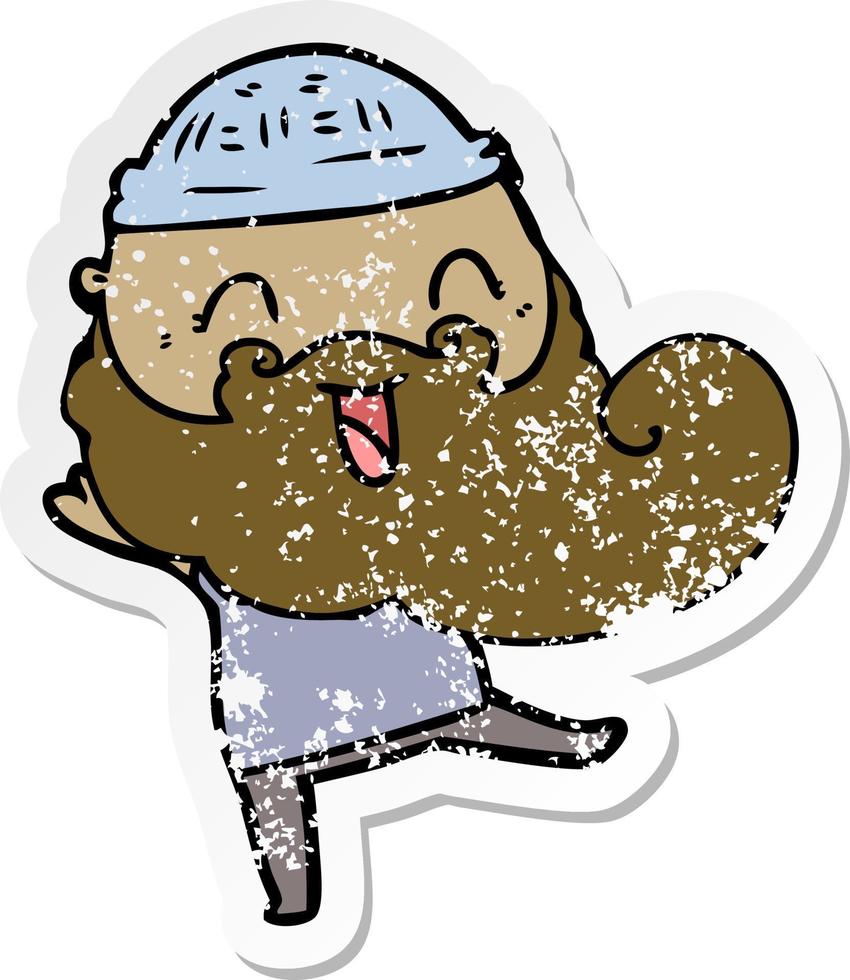 distressed sticker of a happy bearded man vector