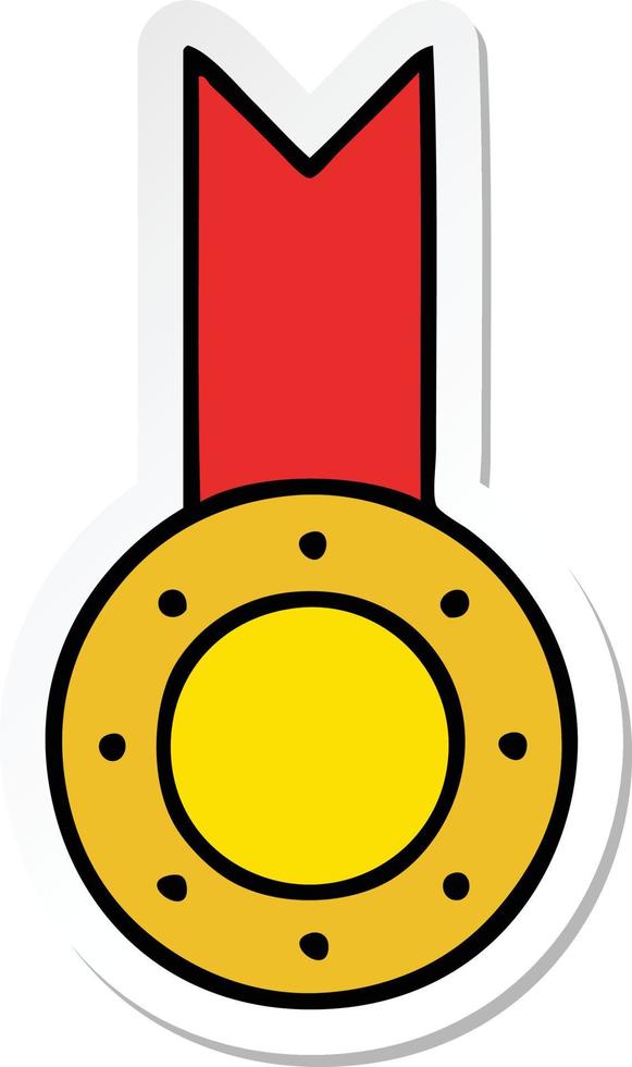 sticker of a cute cartoon gold medal vector