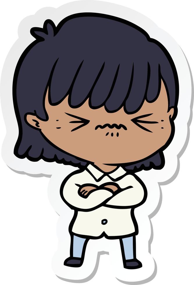 sticker of a annoyed cartoon girl vector