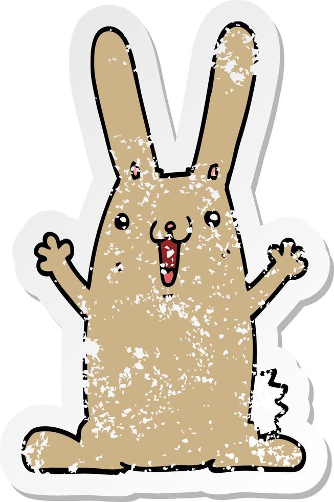 pegatina angustiada de un conejo de dibujos animados vector