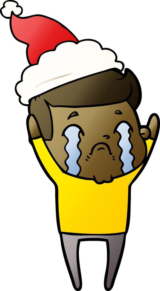 gradient cartoon of a man crying wearing santa hat vector