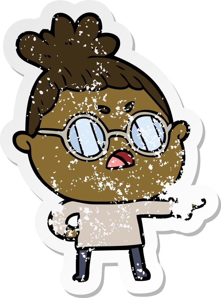 distressed sticker of a cartoon annoyed woman vector